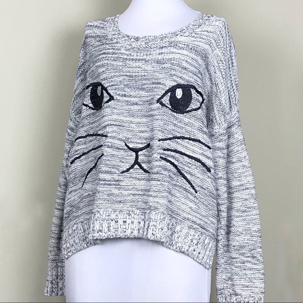 JOA Cat Sweater Gray & Black M